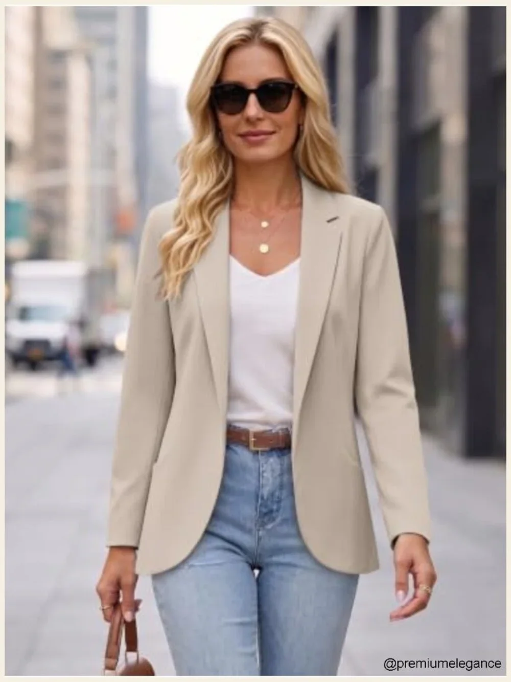 Lightweight Open Front Blazer Notched Lapel Full Lining Polyester Spandex Work
